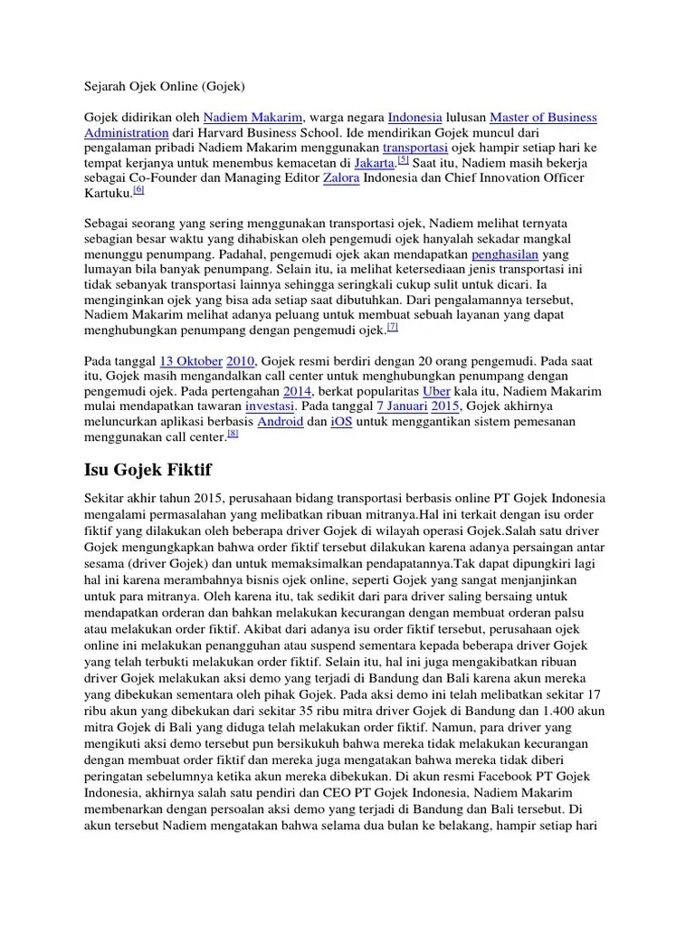 Barang melalui jasa ojek melalui aplikasi yang dengan teknologi location based . Sejarah Ojek Online Pdf