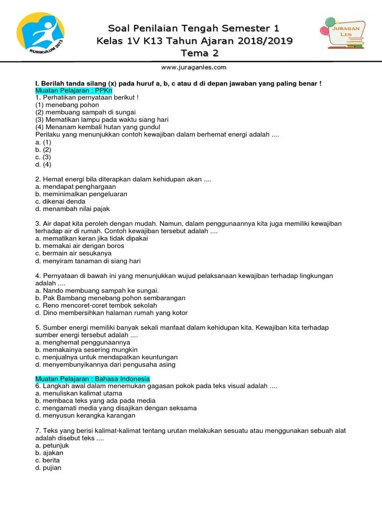 Soal PTS Tema 2 Kelas 4 Semester 1 K13 Tahun 2019-2020 | PDF