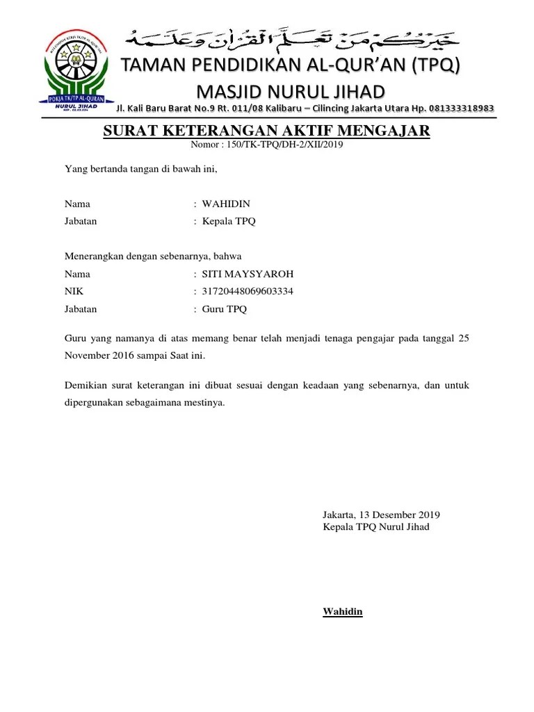 Contoh surat keterangan masih aktif mengajar. Guru Honorer Contoh Surat Aktif Mengajar Sd Nusagates
