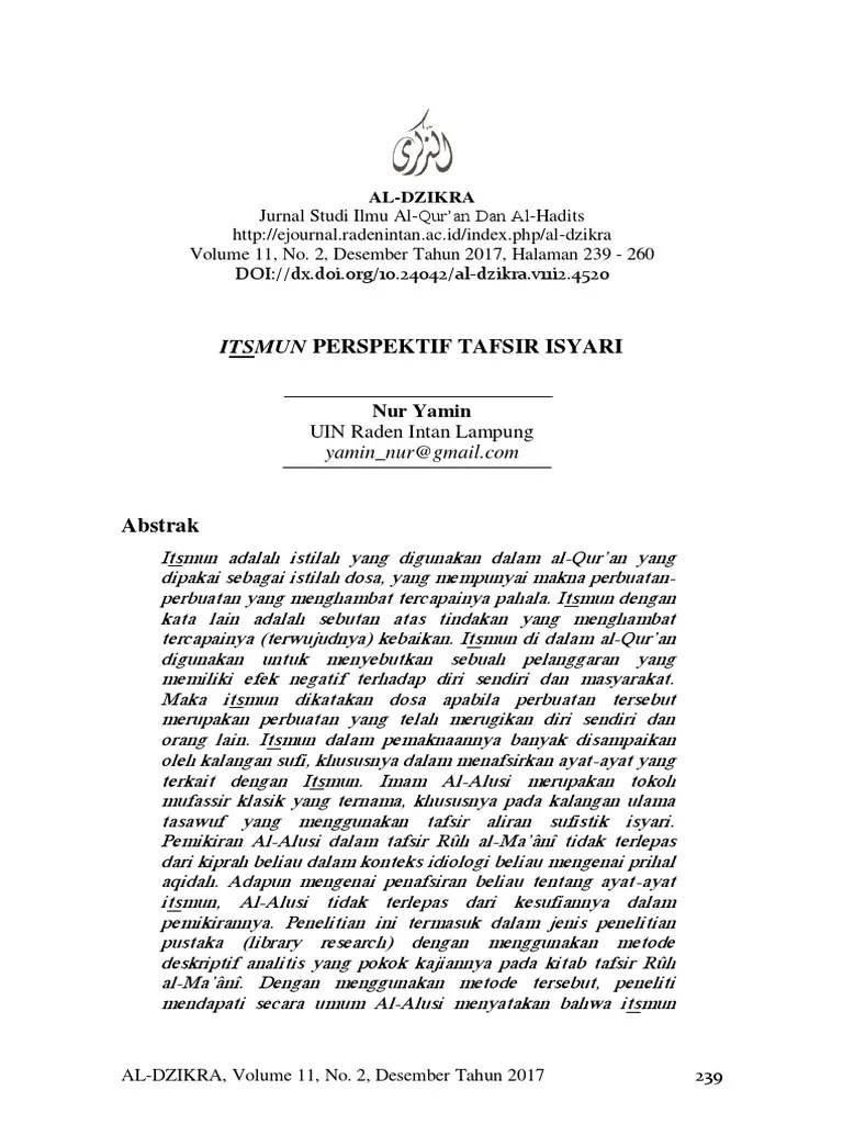 Itsmun Perspektif Tafsir Isyari PDF | PDF