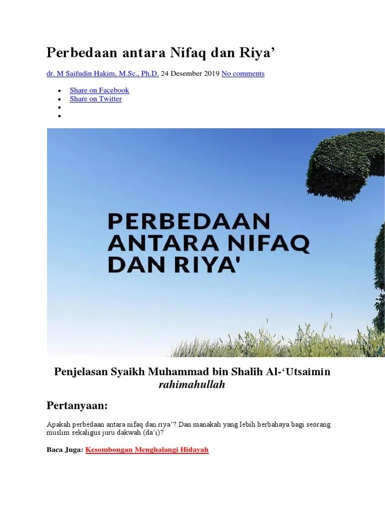 Perbedaan Antara Nifaq Dan Riya | PDF