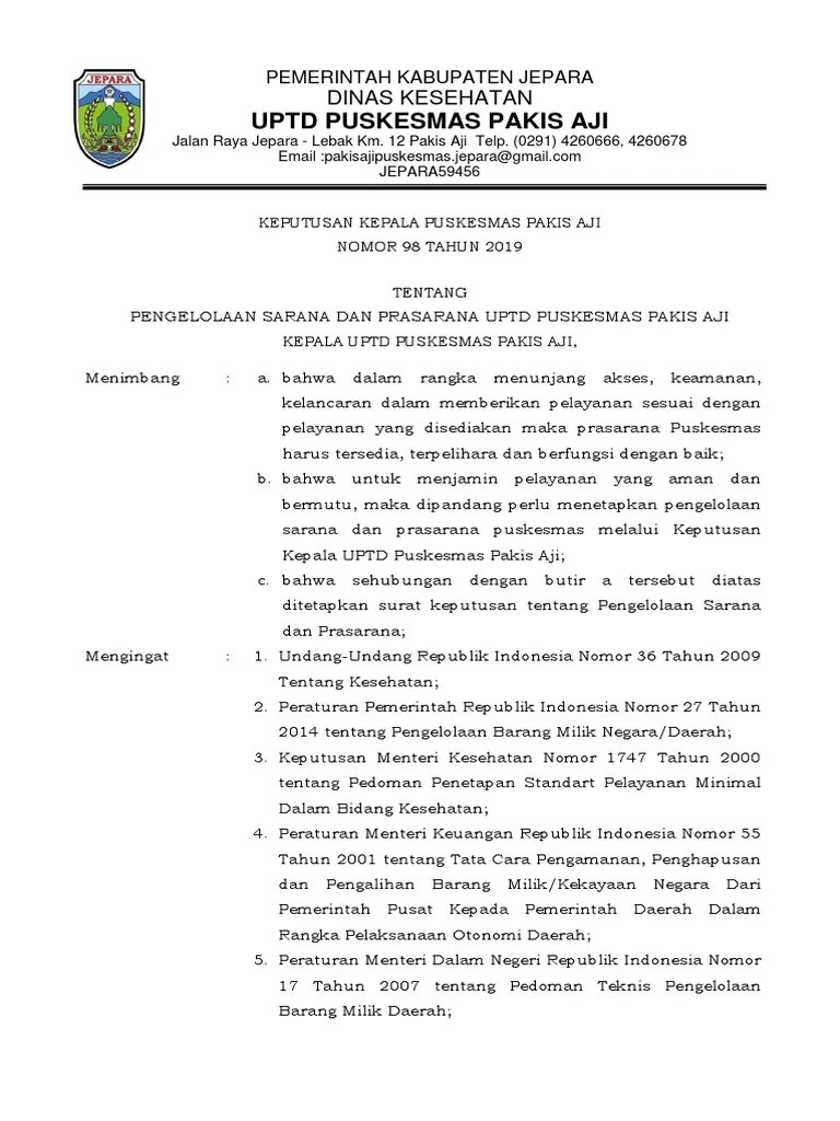 Surat keputusan pimpinan pengadilan agama jakarta barat. Sk Pengelolaan Sarana Dan Prasarana Pdf