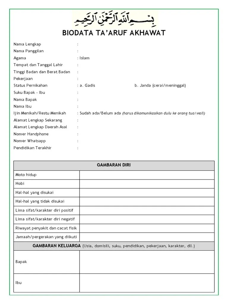 View biodata taaruf.doc from math 901 at esquimalt high school. Cv Ta Aruf Akhwat Pdf