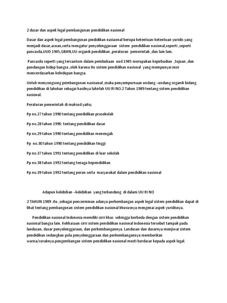 2 Dasar Dan Aspek Legal Pembangunan Pendidikan Nasional .Yulia | PDF