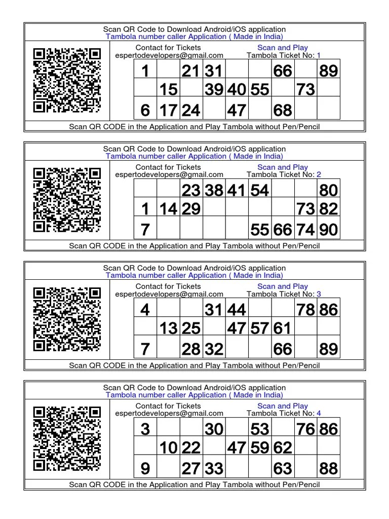1000 tambola ticket in hindi english printable free qr