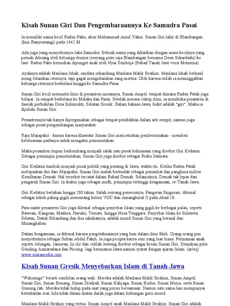Kisah Sunan Giri Dan Ya Ke Samudra Pasai | PDF