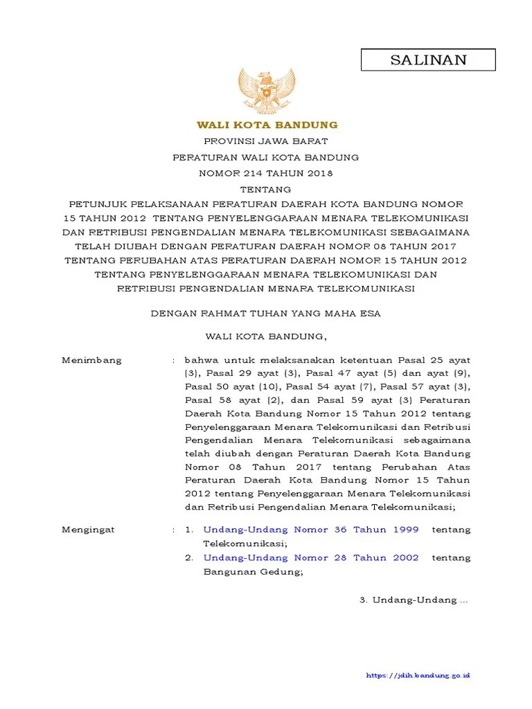 Perwal 214 Tahun 2018 TTG Mentel Dan Retribusi Pengendalian Mentel | PDF