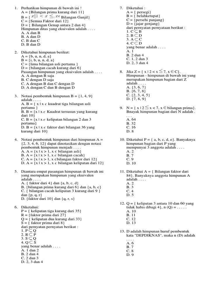 Perhatikan Himpunan Di Bawah Ini | PDF