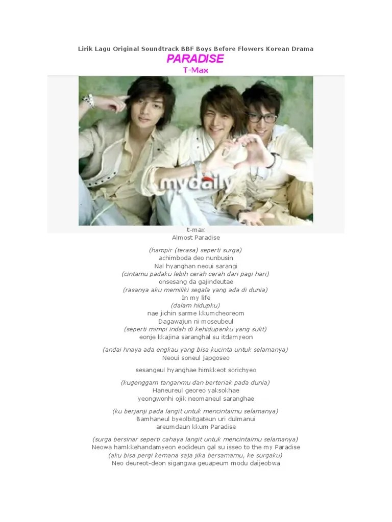 Lirik Lagu Original Soundtrack BBF Boys Before Flowers Korean Drama