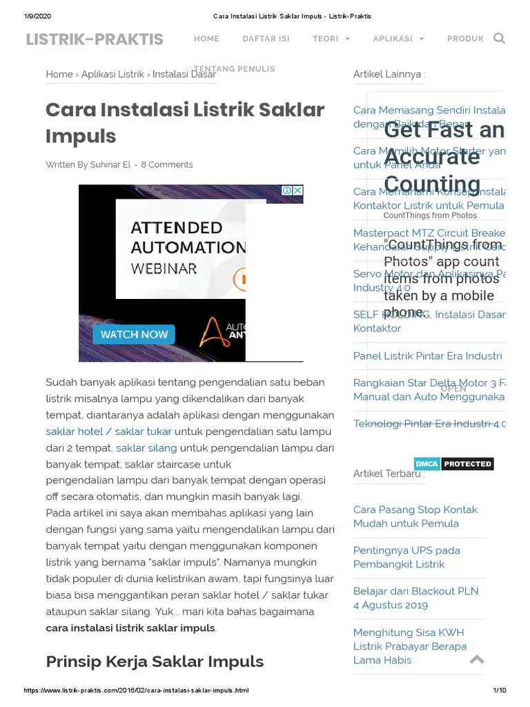 Cara Instalasi Listrik Saklar Impuls - Listrik-Praktis | PDF