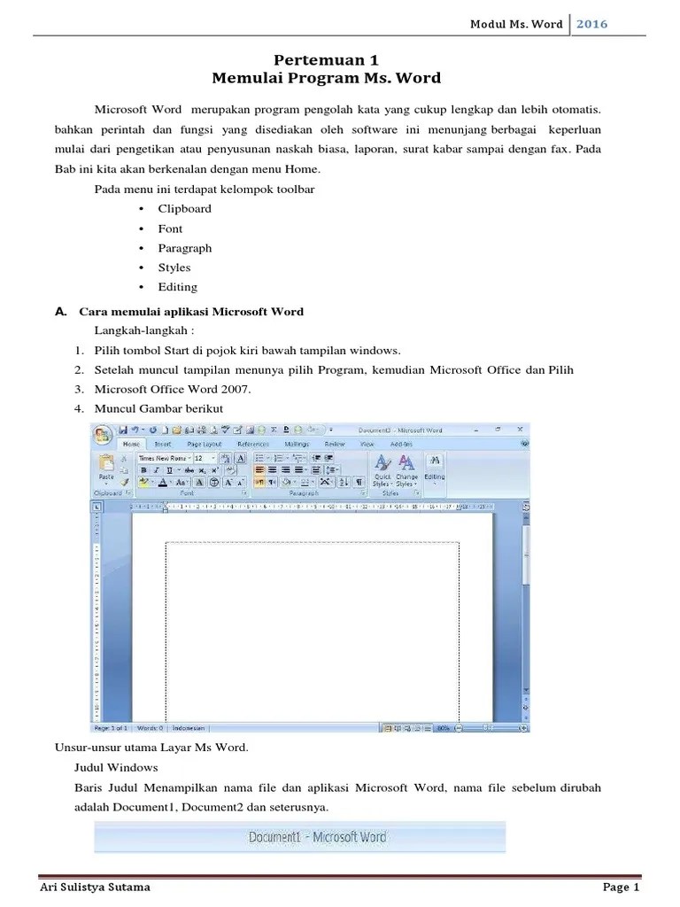 3 Materi Ajar Modul Microsoft Word 2007 | PDF