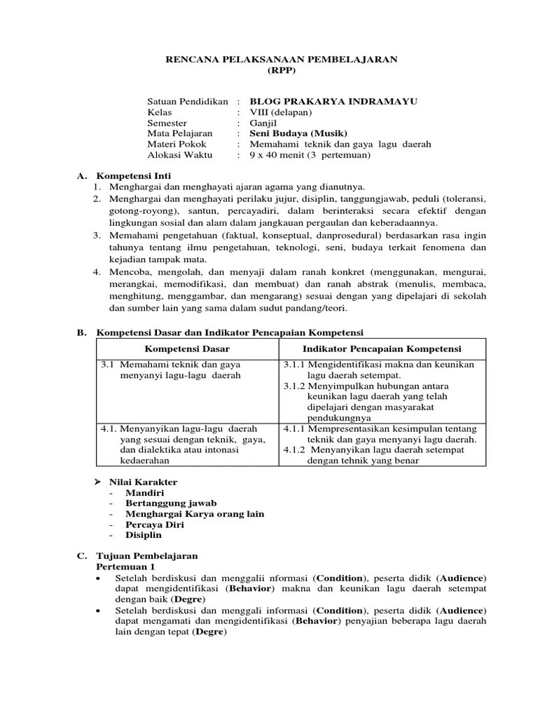 Analisis keterkaitan skl, ki, dan kd seni budaya kelas viii mata pelajaran kelas materi ajar domain sikap : Rpp Kls Viii Seni Musik Kd 3 1 Dan 4 1 Unggulan 2018 Pdf