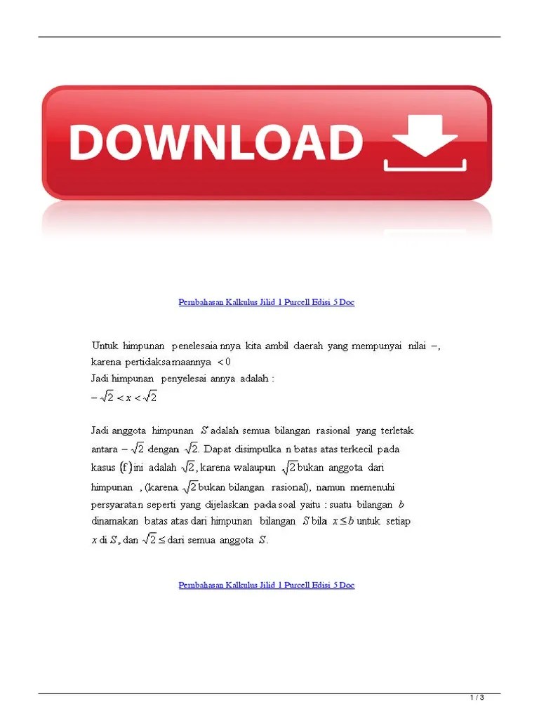 Pembahasan soal kalkulus purcell bab 1 sub bab 4 . Dokumen Tips Pembahasan Kalkulus Jilid 1 Purcell Edisi 5 Soal Soal Dan Penyelesaian Kalkulus Pdf Pdf