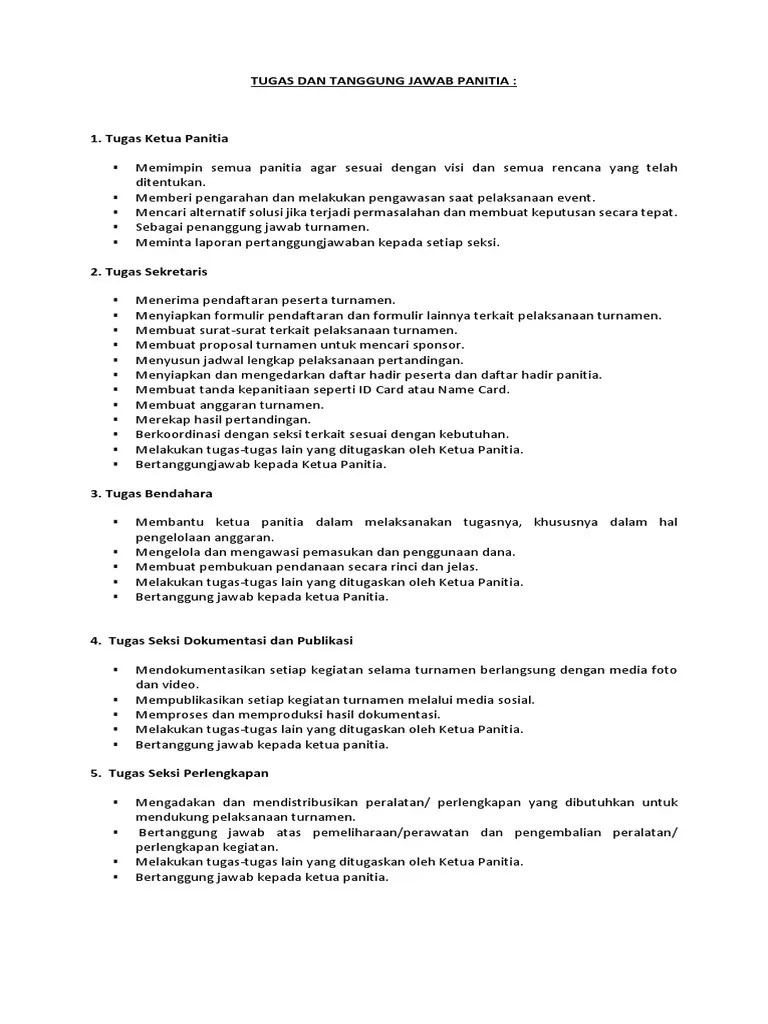 Tugas Panitia | PDF