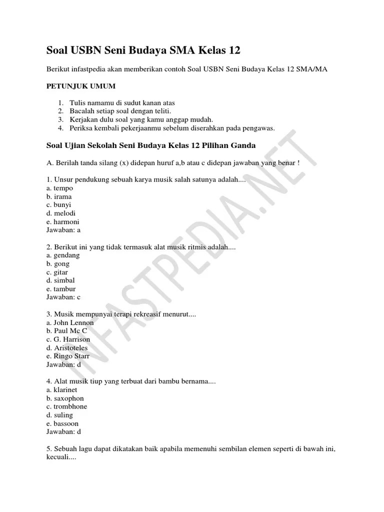 Berpakaian rapi ke sekolah d. Soal Usbn Seni Budaya Sma Kelas 12 Pdf