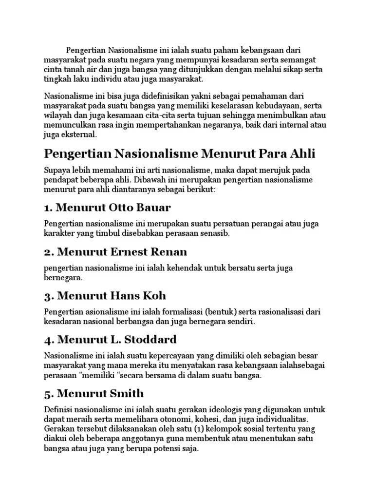 Pengertian Nasionalisme Menurut Para Ahli Indonesia