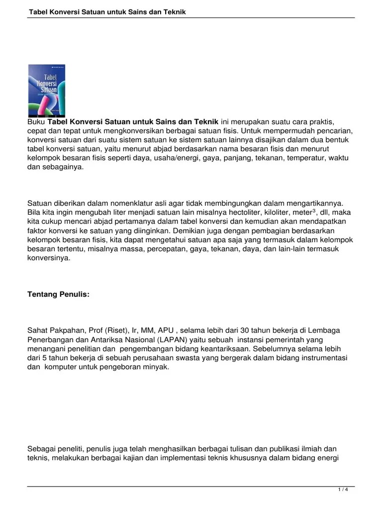 Tabel Konversi Satuan Untuk Sains Dan Teknik