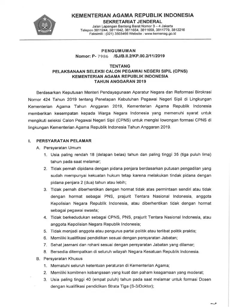 Peraturan pemerintah nomor 13 tahun 2017 tentang perubahan. Pengumuman Cpns Kemenag Tahun 2019 Pdf