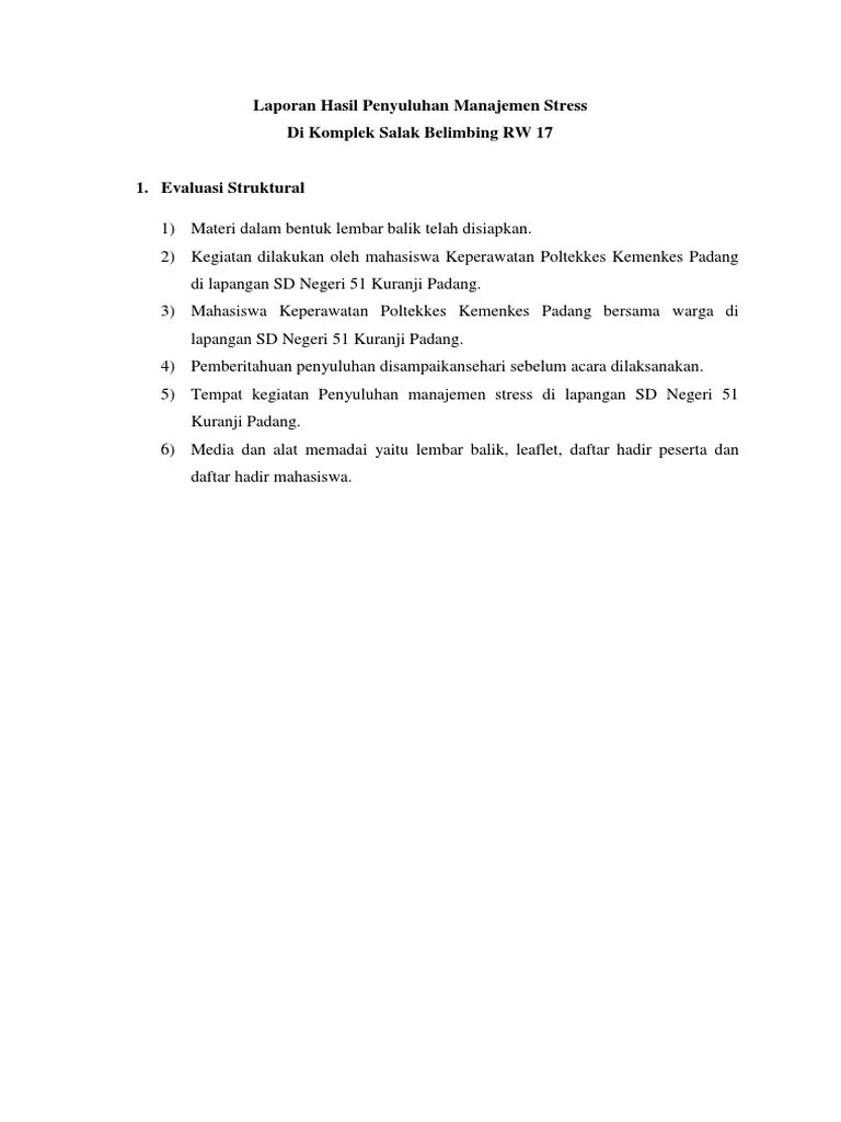 Laporan Hasil Penyuluhan Manajemen Stress | PDF