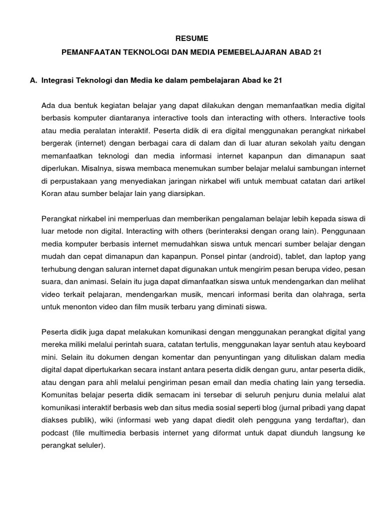 Resume Peran Teknologi Dan Media Dalam Belajar Abad 21 | PDF