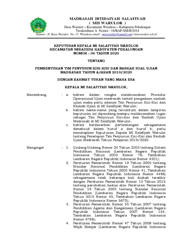 Also read :soal akm literasi dan numerasi jenjang smp/mts tahun 2021. Sk Tim Penyusun Kisi Kisi Ujian Madrasah Pdf