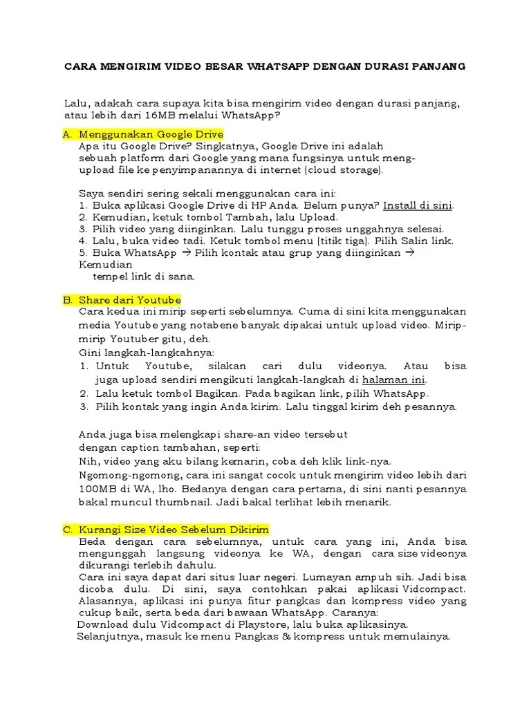 Cara Mengirim Video Besar Whatsapp Dengan Durasi Panjang | PDF