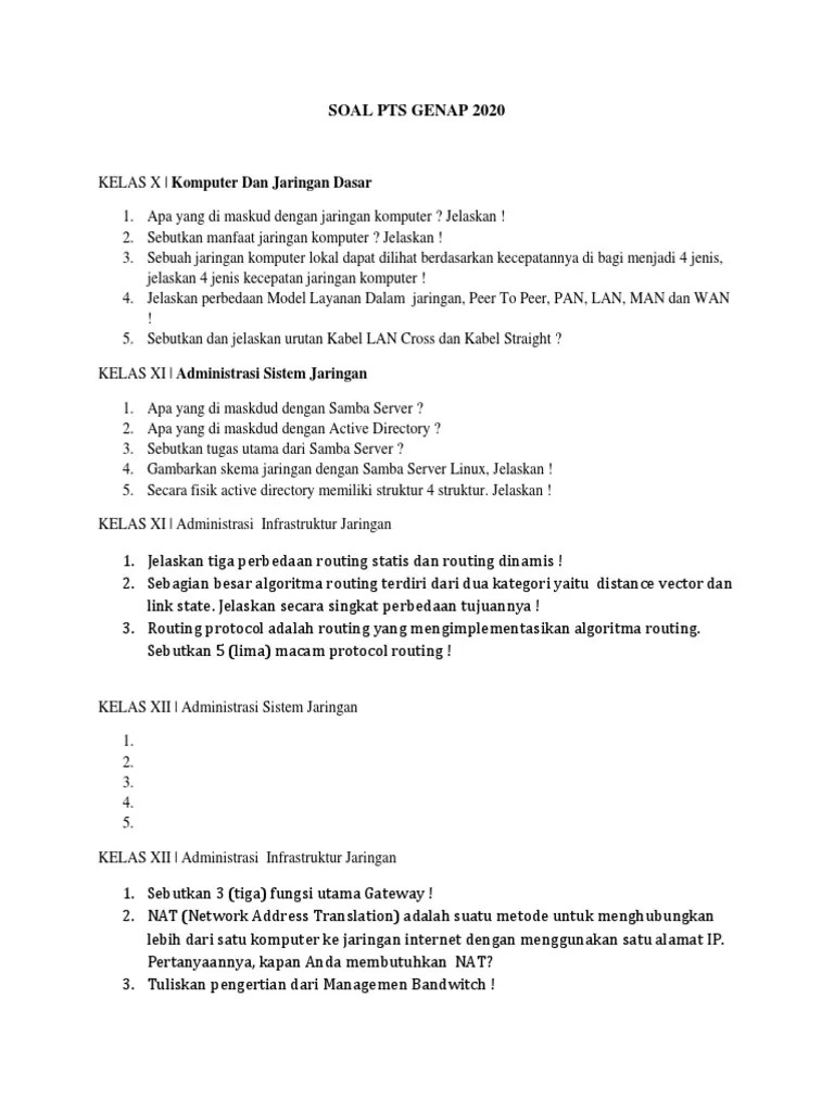 Soal PTS Genap 2020 | PDF