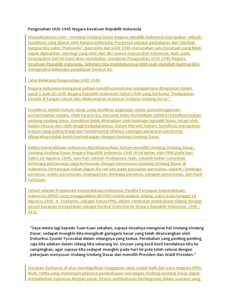 Sejarah Pengesahan UUD &amp; Pemilihan Presiden | PDF