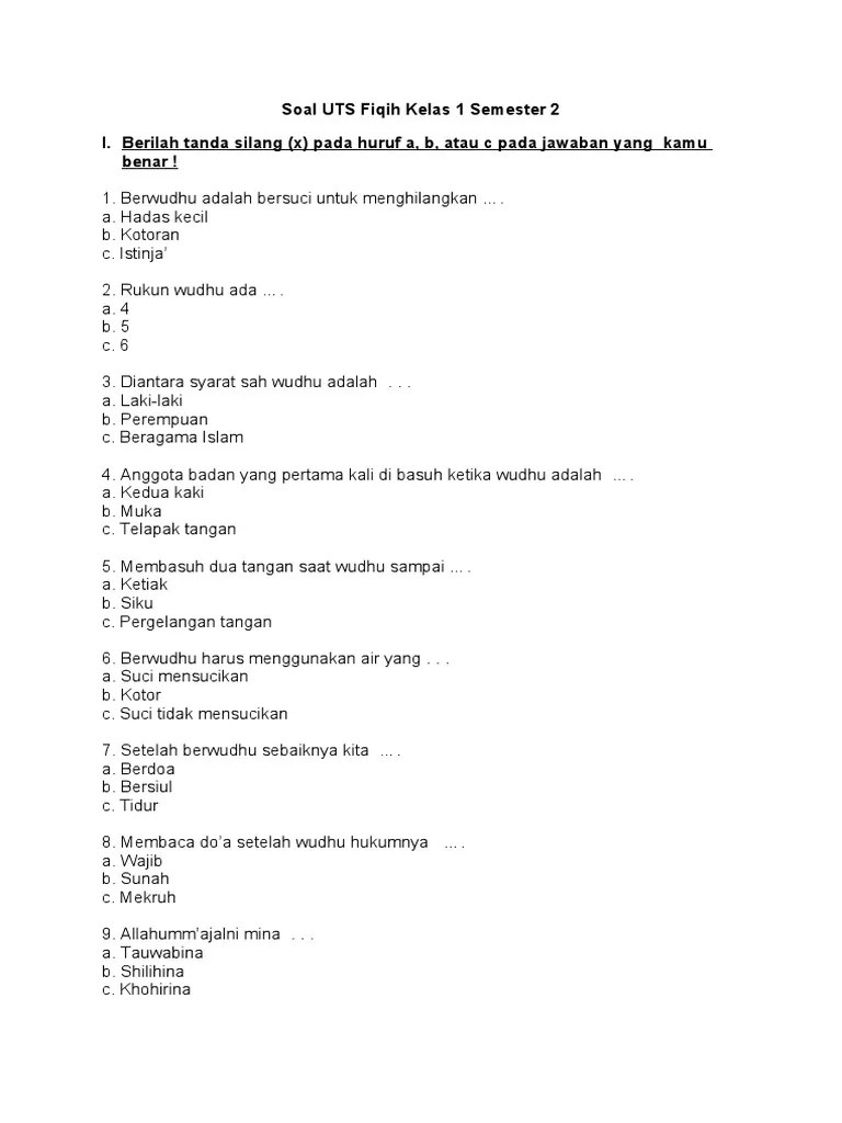 Sebutkan 4 dari sunnah wudhu! Soal Uts Fiqih Kelas 1 Semester 1 Pdf