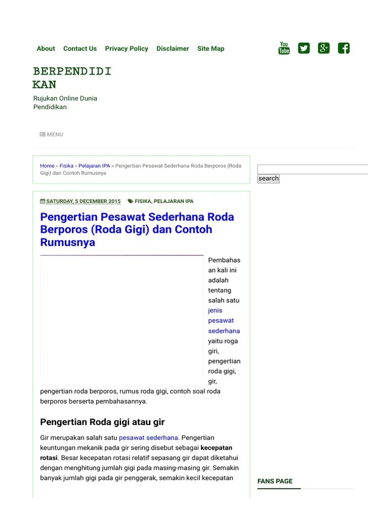 Pengertian Pesawat Sederhana Roda Berporos (Roda Gigi) Dan Contoh Rumusnya  - Berpendidikan PDF | PDF