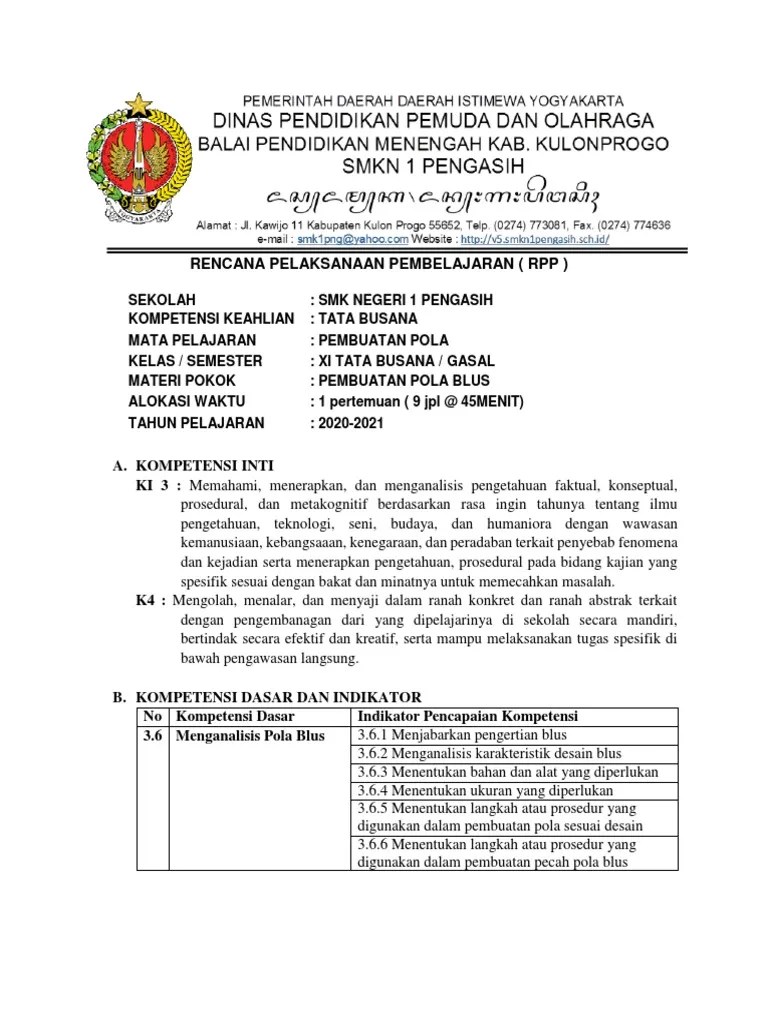 Rpp dan silabus kurikulum 2013. Rpp Pembuatan Pola Pembuatan Pola Blus Pdf
