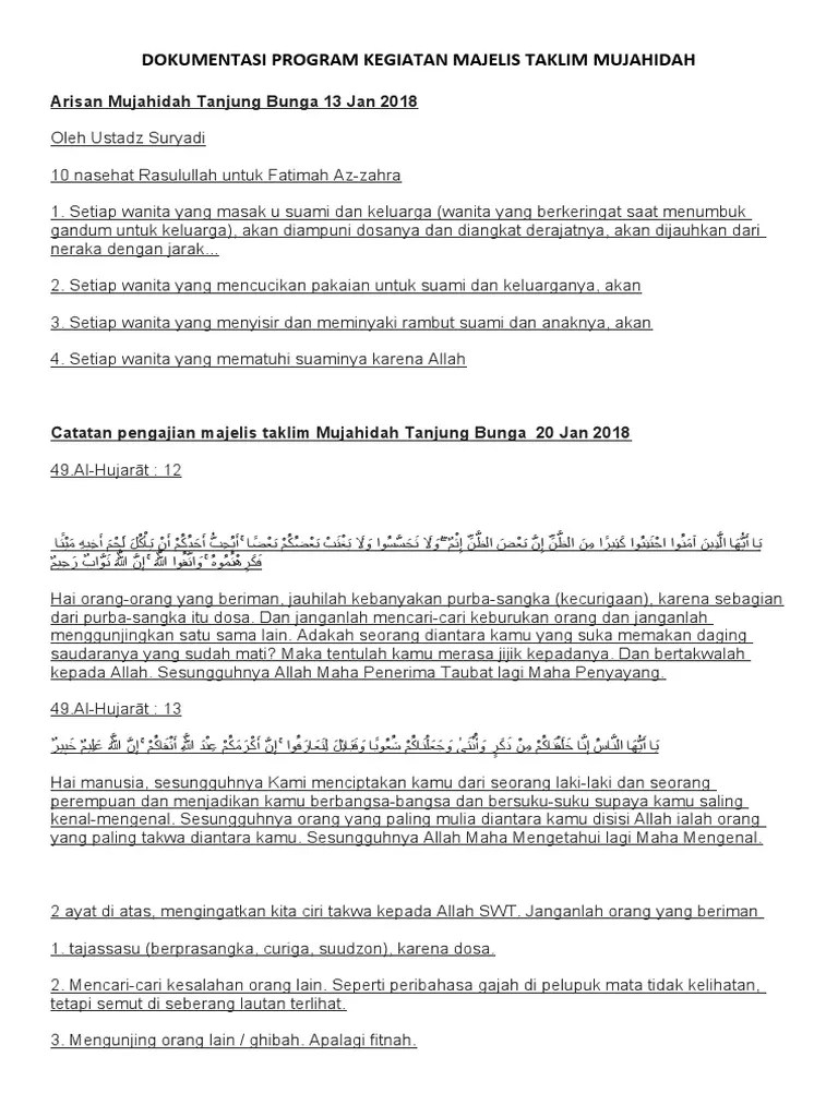 Dokumentasi Program Kegiatan Majelis Taklim Mujahidah