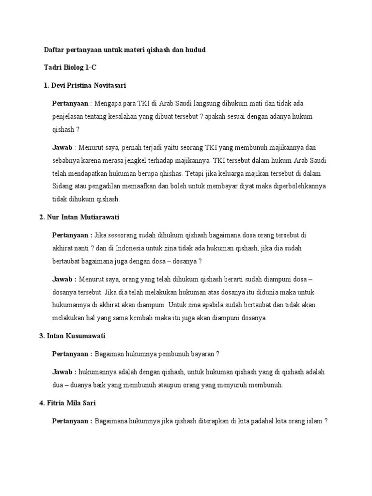 Belanja online tanya jawab hukum agama islam terbaik, terlengkap & harga termurah di lazada indonesia | bisa cod ✓ gratis ongkir ✓ voucher diskon. Daftar Pertanyaan Untuk Materi Qishash Dan Hudud Pdf