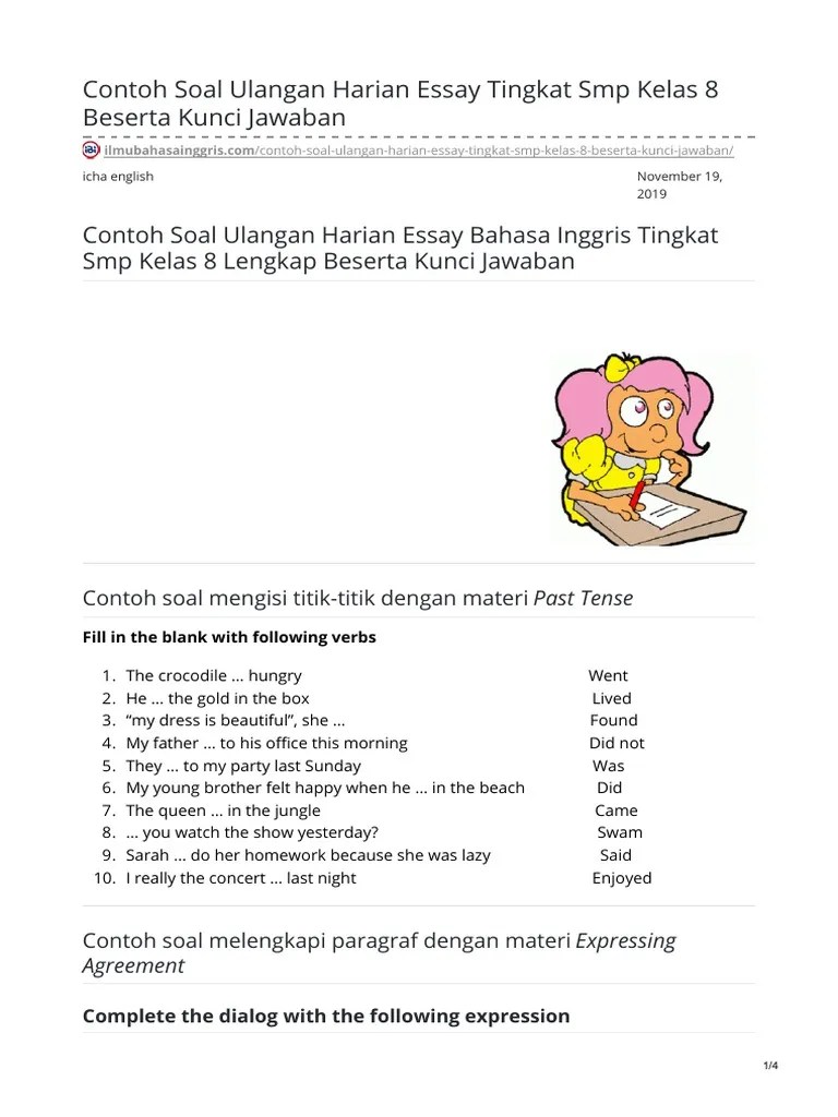 Pembahasan latihan soal dan kunci jawaban pas uas bahasa inggris kelas 8 kurikulum 2013 semester 1, part 2. Soal Bahasa Inggris Essay Kelas 8 Pigura
