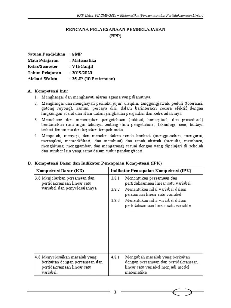 Menyelesaikan persamaan tersebut dengan dengan membilang meneruskan bilangan 5 kemudian 6, 7, 8 dan mencatat ada tiga bilangan berurutan hingga sampai kepada . Rpp Persamaan Linear Satu Variabel Pdf