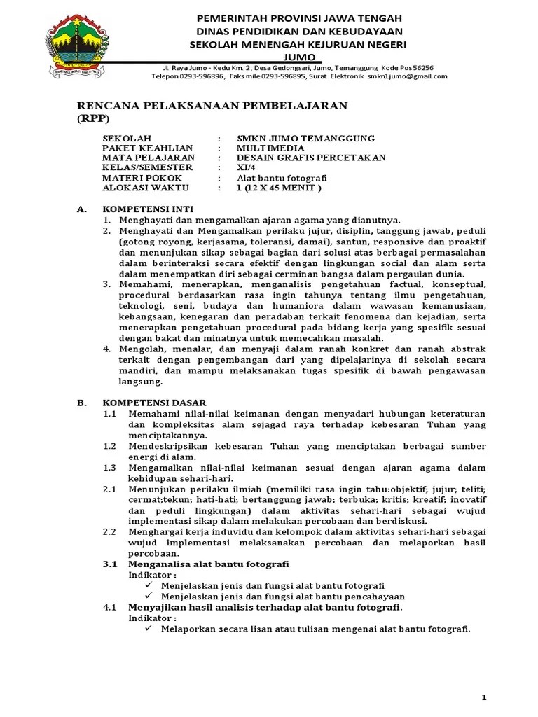 RPP - Jenis Kamera &amp; Alat Bantu Fotografi | PDF