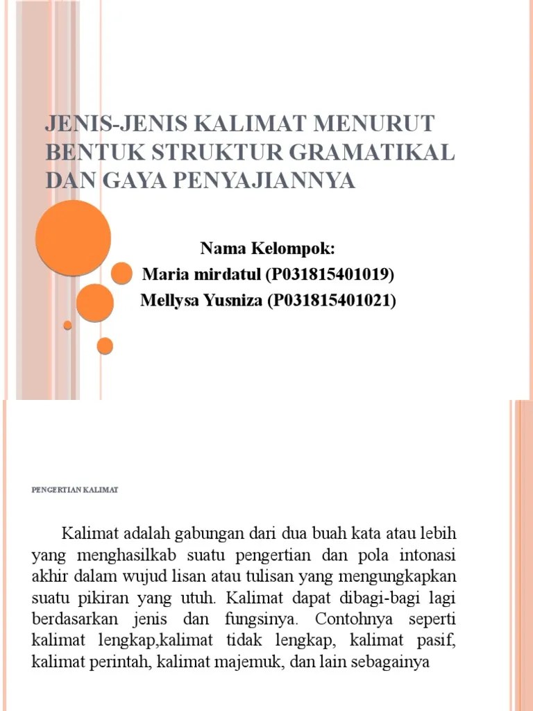 Jenis-Jenis Kalimat Menurut Bentuk Struktur Gramatikal Dan Gaya | PDF