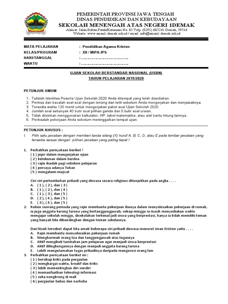Kunci jawaban pendidikan agama katolik. Soal Usbn Pend Agama Katolik 2020 Pdf