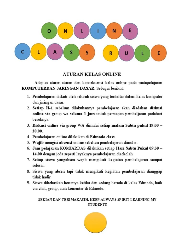 Contoh bentuk peraturan kelas dalam bahasa inggris simak tuntas hanya di sbi. Aturan Kelas Online Pdf