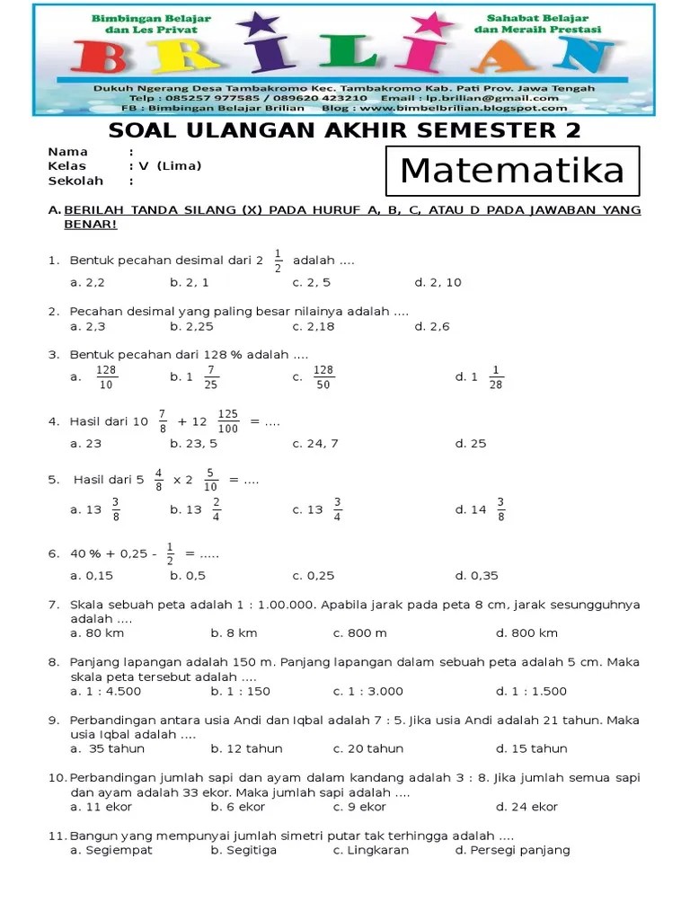 Soal Matematika Kelas 5 Tentang Perbandingan Dan Skala