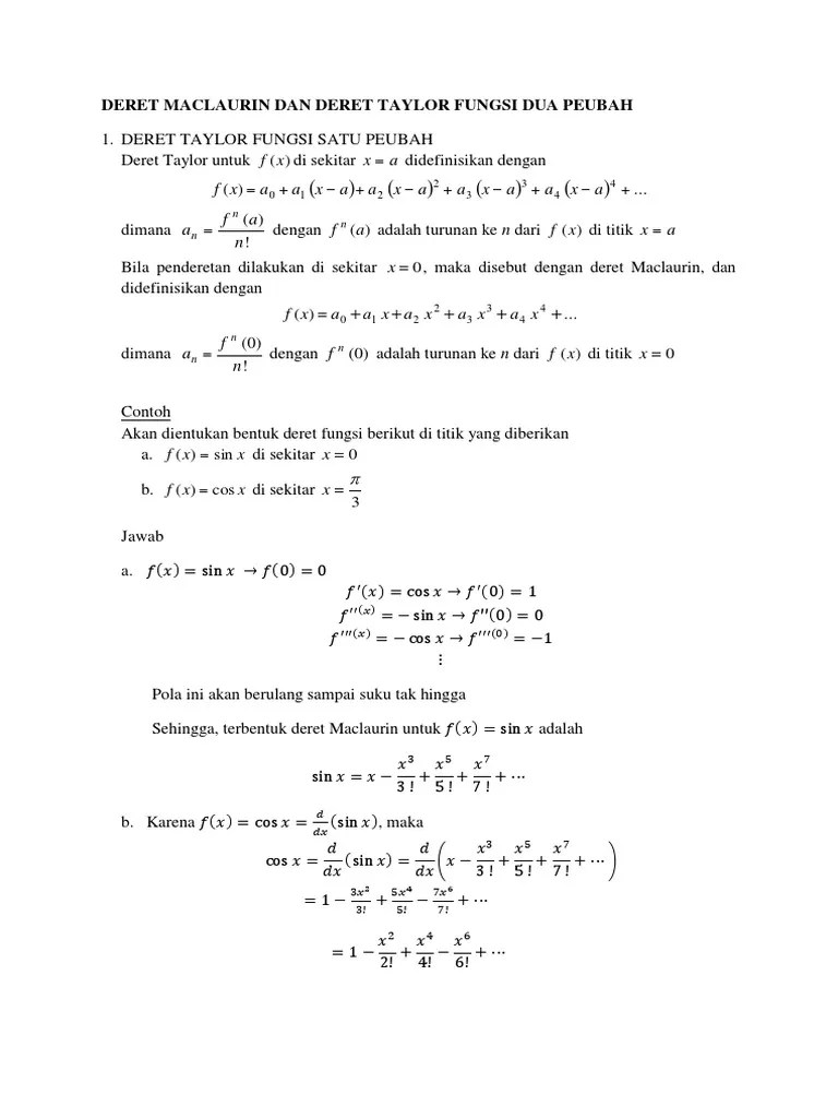 Deret Maclaurin Dan Deret Taylor Fungsi Dua Peubah | PDF