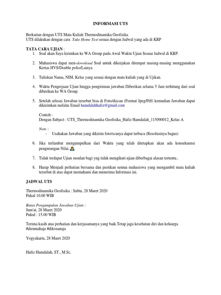 UTS - Thermodinamika Geofisika - Take Home Test (Daring) PDF | PDF