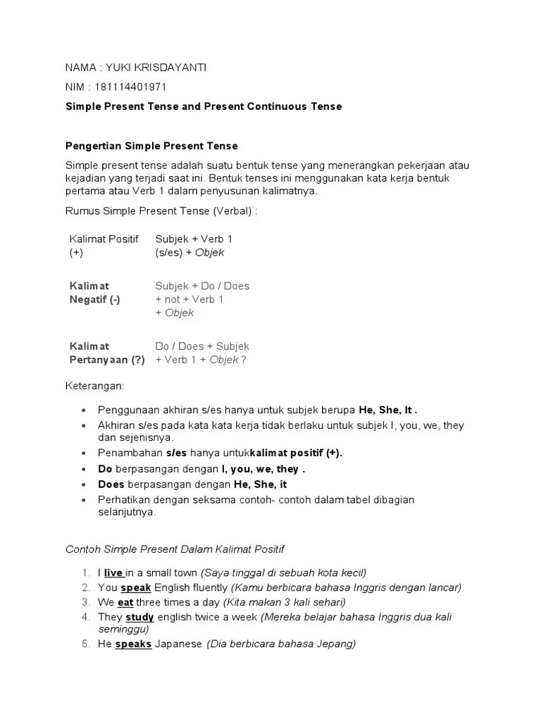 Tugas Simple Present and Present Continuous Tense | PDF