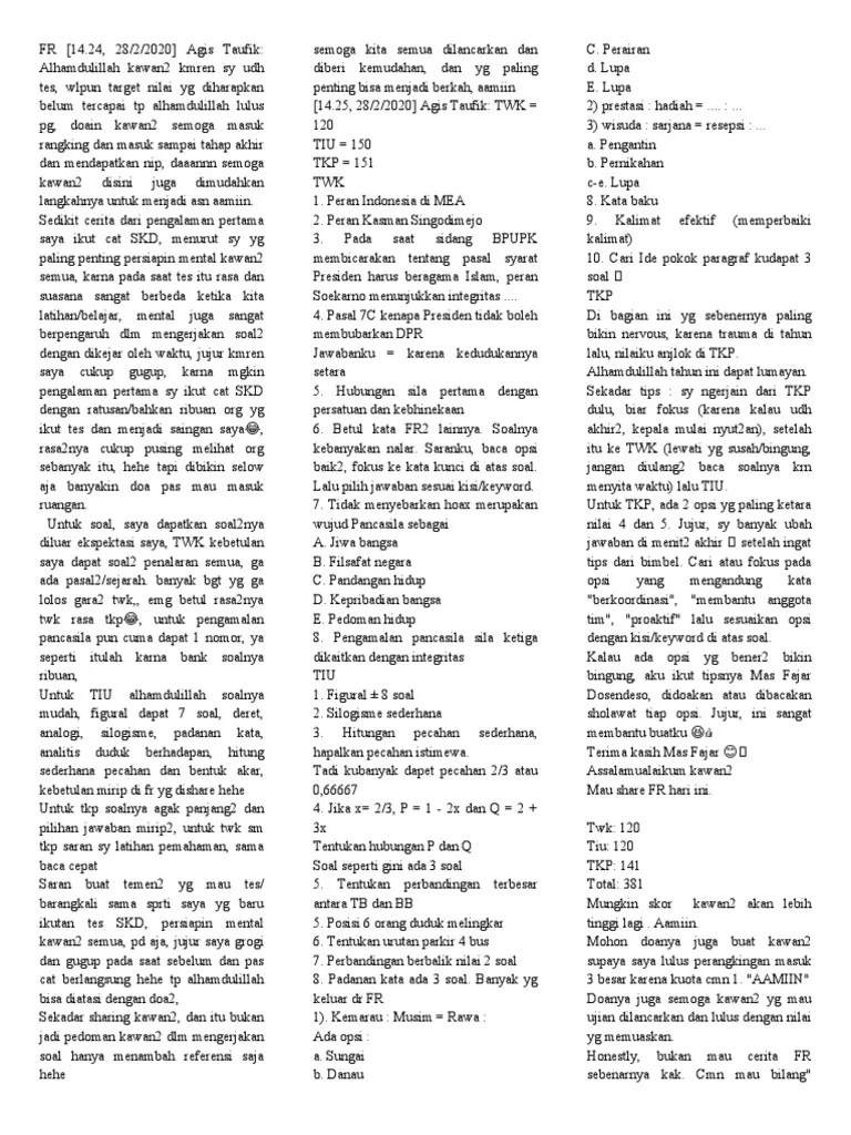 Download paket soal skb tkb cpns 2018 format. Fr Pdf