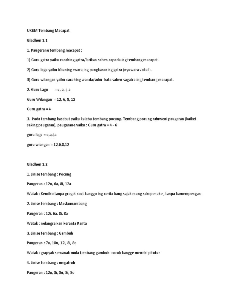 Paugeran tembang macapat tembang macapat kadhapuk kanthi paugeran guru gatra,. Ukbm Tembang Macapat Pdf