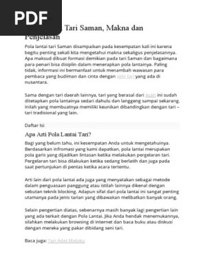 Tari ini memiliki makna antar hubungan pada tuhan yang berisi dakwah keagamaan, rasa kebersamaan dan kompak, serta perilaku sopan santun. Pola Lantai Tari Saman
