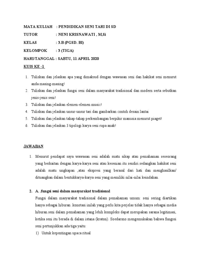 Kuis Pendidikan Seni Di SD | PDF