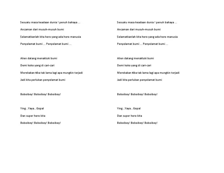 Lirik Lagu Boboi | PDF