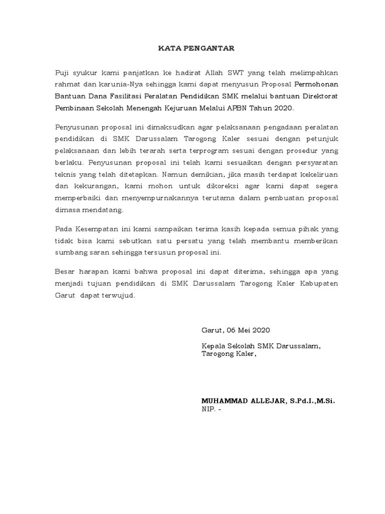 Kata pengantar adalah tulisan ungkapan sepatah dua. Kata Pengantar Proposal Fasilitasi Peralatan Pendidikan Pdf
