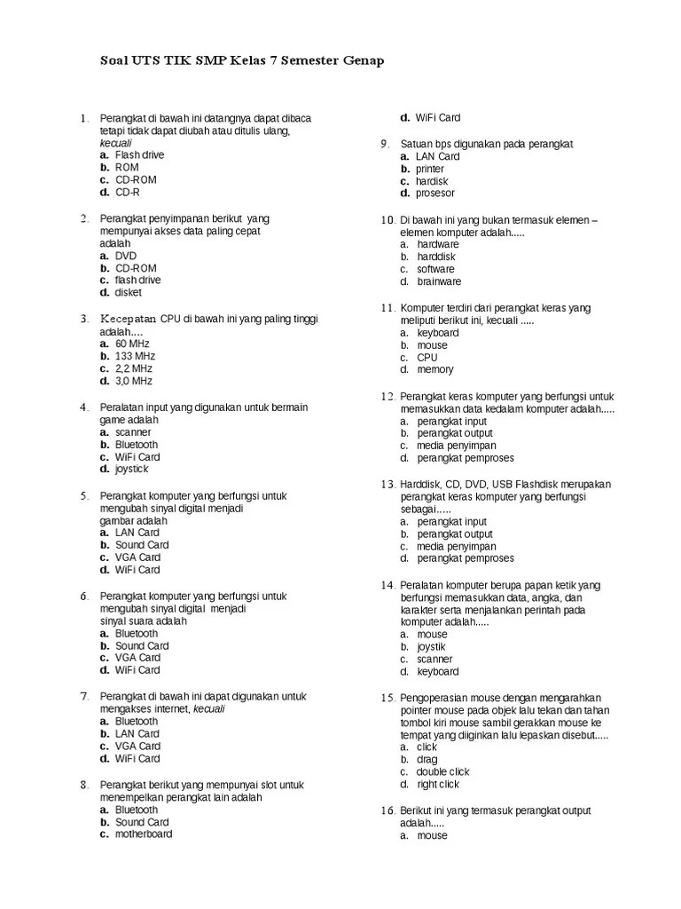 Soal Tik Kelas 7 | PDF